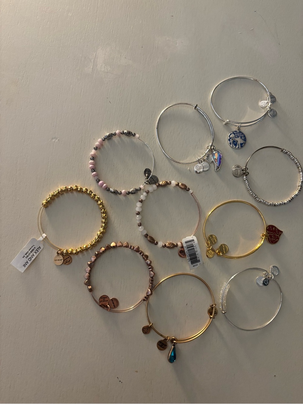 Adjustable Gold and Silver Charm Bangle Bracelet lot Alex and ani lot